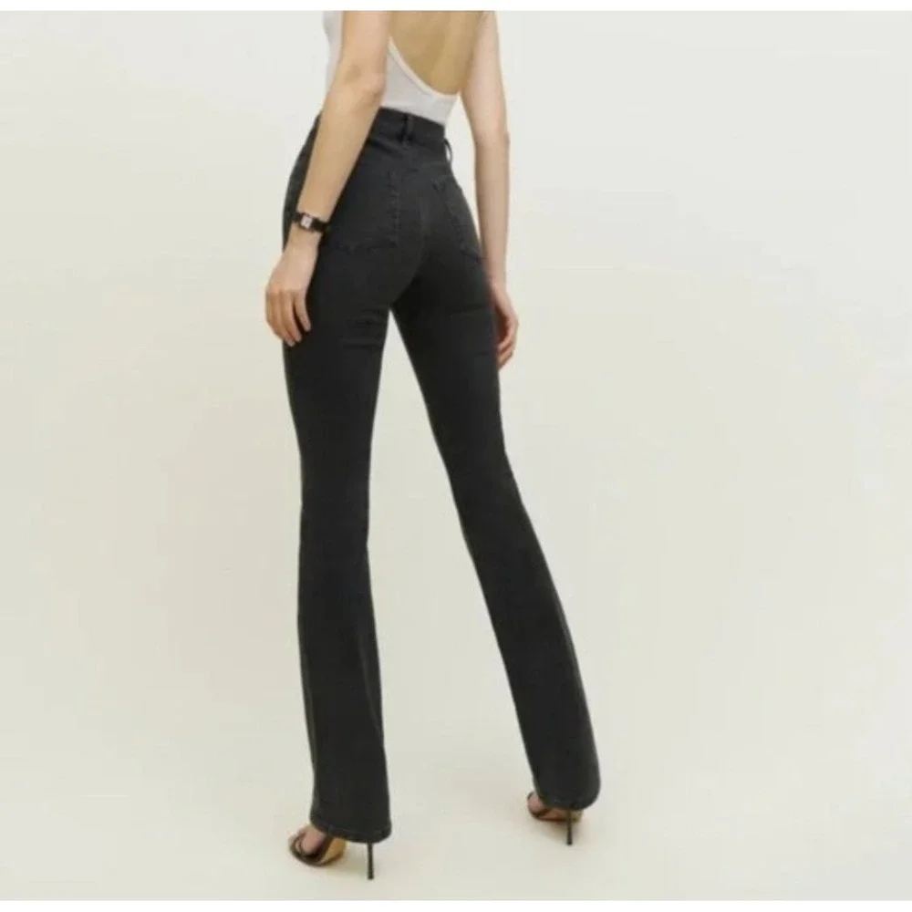 Reformation Peyton High Rise Bootcut Jeans Washed Black Organic Cotton Size 25